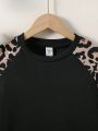 Tween Girl Leopard Print Raglan Sleeve Sweatshirt