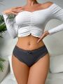 Contrast Lace Bow Front Ribbed Knit Brief