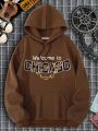 Men's Hooded Sweatshirt With Text Pattern And Drawstring