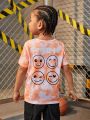 SHEIN Kids SUNSHNE Boys' Letter & Smiling Face Print T-Shirt
