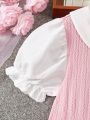 SHEIN Kids FANZEY Tween Girl Color Block Bubble Sleeve Dress