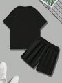 Manfinity Men's Plus Size Letter Printed Short Sleeve T-Shirt And Shorts 2pcs/Set