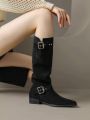 Fashionable Over-the-knee, Mid-heel, Vintage Western Cowboy Boots With Square Toe, Thigh High, For Women's Autumn And Winter Outfits