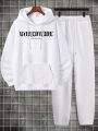 Men's Plus Size Sculpture And Slogan Print Hoodie And Sweatpants Set With Drawstring