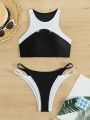 SHEIN Swim SPRTY Ladies' Two Tone Hollow-out Bikini Set