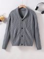 Simple & Fashionable Twist Rope Design Teen Boys' Button-Up Cardigan Sweater