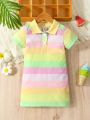 SHEIN Baby Girl Colorblock Polo Neck Tee Dress