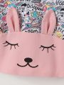 SHEIN Kids QTFun Toddler Girls Letter & Cartoon Graphic 3D Ear Design Drop Shoulder Hoodie Dress