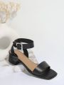 Wide Fit Buckled Ankle Strap Block Heels
