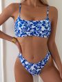 Women's Floral Printed Halter Neck Bikini Set With Separated Bottom