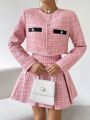 SHEIN Privé 2pcs/set Short Woolen Jacket And Pleated Skirt