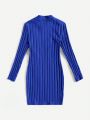 SHEIN Girls' Knitted Ribbed Slim Fit Casual Long Sleeve Dress