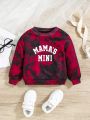 SHEIN Baby Girls' Casual Tie Dye Letter Print Long Sleeve Sweatshirt For Streetwear