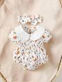 Baby Ditsy Floral Print Shirred Puff Sleeve Bodysuit