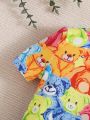 SHEIN Baby Boys' Cartoon Bear Pattern Short Sleeve T-Shirt And Casual Shorts Homewear Set