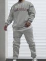 Manfinity Homme Men's Plus Size Casual Round Neck Two-piece Set With Text Print