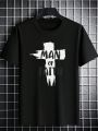 Manfinity LEGND Men's Letter And Cross Print Short Sleeve T-shirt