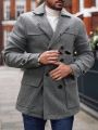 Men Double Breasted Flap Pocket Overcoat