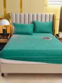 3pcs Green Crystal Velvet Bedding Set (1 Duvet Cover, 2 Pillowcases)