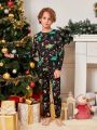 SHEIN Tween Boy 1pc Christmas Print Tee & 1pc Pants PJ Set