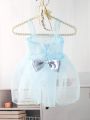 Newborn Baby Girls' Bowknot Decor Lace Mesh Dress With Headband Photography Prop Outfit