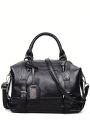 Vintage Boston Handbag, Large Capacity Crossbody Bag, Women's Faux Leather Shoulder Bag