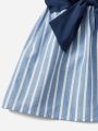 SHEIN Kids SUNSHNE Toddler Girls Striped Ruffle Trim Belted Dress