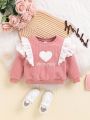 SHEIN Baby Girls' Casual Sweetheart Pattern Plaid & Lace Splice Long Sleeve Sweatshirt