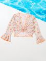 Young Girl Flare Sleeve Ditsy Floral Sun Protection Top