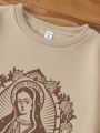 Teenage Girls' Virgin Mary Printed Long Sleeve Sweatshirt, Suitable For Autumn And Winter