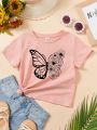 Young Girl Butterfly & Floral Print Tee