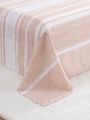 4pcs Bedding Set (1 Bedsheet, 1 Bed Cover, 2 Pillow Cases) All-season, White/pink Stripe Design, Full/queen Size
