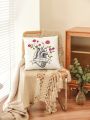 SHEIN X Beatriz Mathias Studio Slogan Heart & Floral Design Multi-Functional Home Decorative Pillow Cover (Without Pillow Inner)