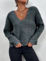 SHEIN Frenchy V-neck Drop Shoulder Sweater Pullover