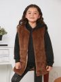 SHEIN Kids Cooltwn Tween Girl Open Front Vest Fuzzy Coat