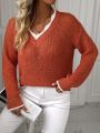 SHEIN LUNE Women's Color Block Drop Shoulder Sweater With Scallop Hem