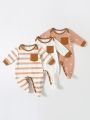 Baby 3pcs Striped & Star Print Footed Sleep Jumpsuit