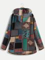 Patchwork Pattern Fleece Lined Hooded Jacket For Warmth