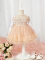 SHEIN Baby Girl's Elegant Embroidered Mesh Splicing Bowknot Decor Vest Dress