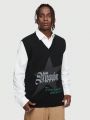 ROMWE Street Life Guys Knitted Sweater Vest With Letter And Star Pattern
