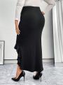 SHEIN Privé Plus Size Women'S Pleated Slit Ruffle Hem Skirt