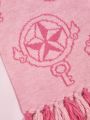 SHEIN X Cardcaptor Sakura Cartoon Jacquard Warm Thick Pink Tassel Scarf