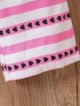 Baby Girls' Striped Heart Print Sleeveless Jumpsuit