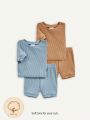 Cozy Cub 4pcs/Set Infant Boys' Solid Color Short Sleeve Tee And Shorts With Pullover, Summer
