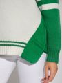 KUNSHENG Number Pattern Turtleneck Raglan Sleeve Sweater