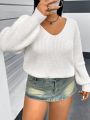 Plus Size Women's Oversized V-Neck Pullover Sweater