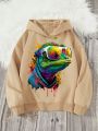 SHEIN Tween Boys' Casual Lizard Pattern Long-Sleeved Hooded Sweatshirt Suitable For Autumn And Winter