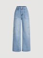 SHEIN Teenage Girls' Casual Loose Mid-Waisted Straight Leg Jeans