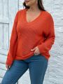 SHEIN LUNE Women's Plus Size V-neck Drop Shoulder Sweater Pullover
