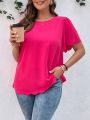 SHEIN LUNE Plus Size Pink Shirt With Shell Edge Detailing For Valentine's Day